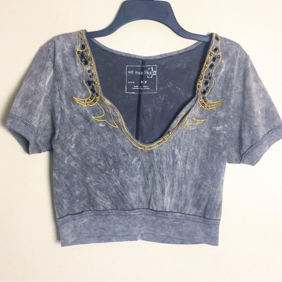 Free People Stone Washed Gold embellishment crop - Picture 1 of 3